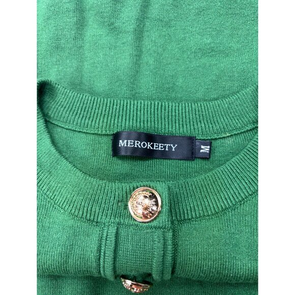 Merokeety Green Short-Sleeve Knee-Length Dress With Gold Button Accents Ribbed D - Picture 11 of 12